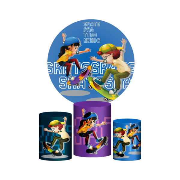 Trio Capa Cilindro + Painel Redondo 3D Skate 1,50m Veste Fácil
