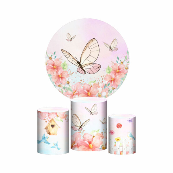 Trio Capa Cilindro + Painel Redondo 3D Borboleta 1,50m Veste Fácil