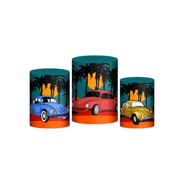 Trio Capa Cilindro Fusca Retro 3D Em Tecido Com Elástico