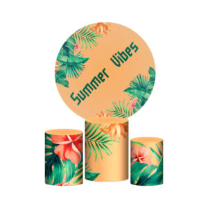 Trio Capa Cilindro + Painel Redondo 3D Tropical 1,50m Veste Fácil