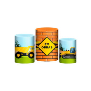 Trio Capa Cilindro Construção  3D Em Tecido Com Elástico