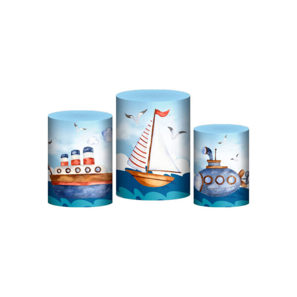 Trio Capa Cilindro Marinheiro Aquarela 3D Em Tecido Com Elástico