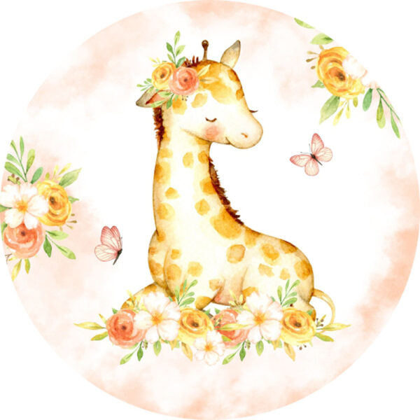 Painel Redondo 3D Girafa Cute Tecido Sublimado