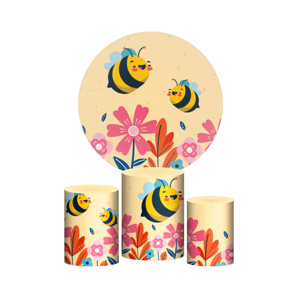 Trio Capa Cilindro + Painel Redondo 3D Abelhinha 1,50m Veste Fácil