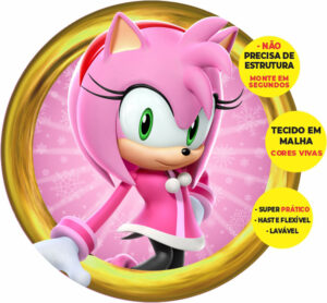 Painel Redondo 3D Sonic Amy Rose Abre Fácil Tecido