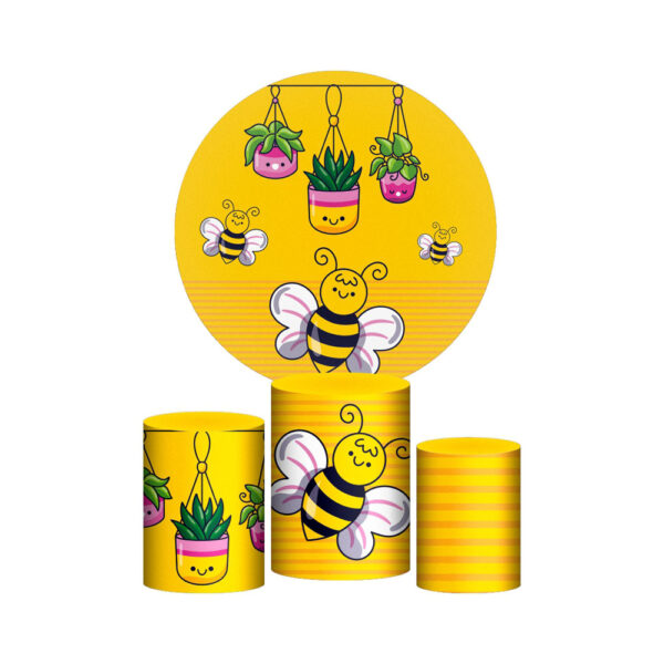 Trio Capa Cilindro + Painel Redondo 3D Abelhinha 1,50m Veste Fácil