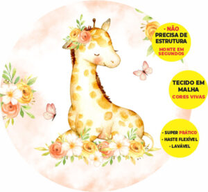 Painel Redondo 3D Girafa Cute  Abre Fácil Tecido