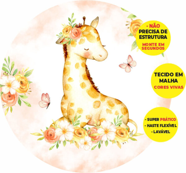 Painel Redondo 3D Girafa Cute  Abre Fácil Tecido