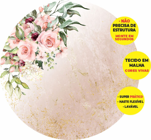 Painel Redondo 3D Floral Marmore Abre Fácil Tecido