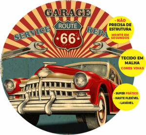 Painel Redondo 3D Carros Vintage Retro Abre Fácil Tecido