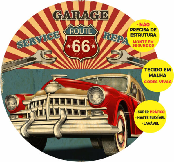Painel Redondo 3D Carros Vintage Retro  Abre Fácil Tecido