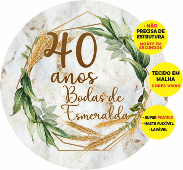 Painel Redondo 3D Bodas de Esmeralda  Abre Fácil Tecido