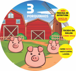 Painel Redondo 3D Três Porquinhos Abre Fácil Tecido