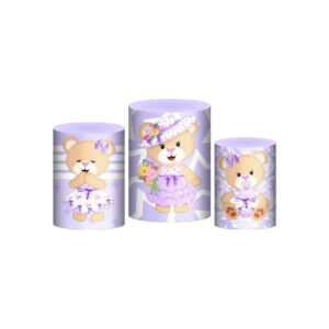 Trio Capa Cilindro Princesa Ursinha 3D Em Tecido Com Elástico