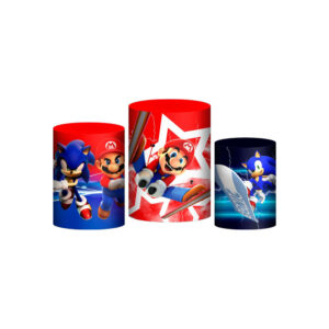 Trio Capa Cilindro Sonic VS Mario 3D Em Tecido Com Elástico