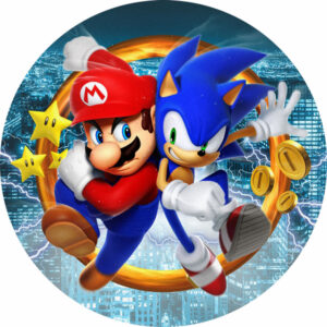 Painel Redondo 3D Sonic VS Mario Tecido Sublimado