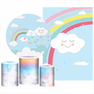 Kit Casado Chuva de Amor Painel Redondo Trio Capas Cilindro Retangular Vertical Em Tecido