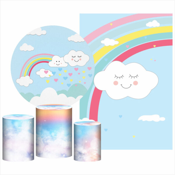 Kit Casado Chuva de Amor Painel Redondo Trio Capas Cilindro Retangular Vertical Em Tecido