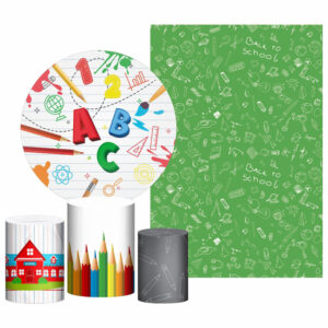 Kit Casado Escola Painel Redondo Trio Capas Cilindro Retangular Vertical Em Tecido