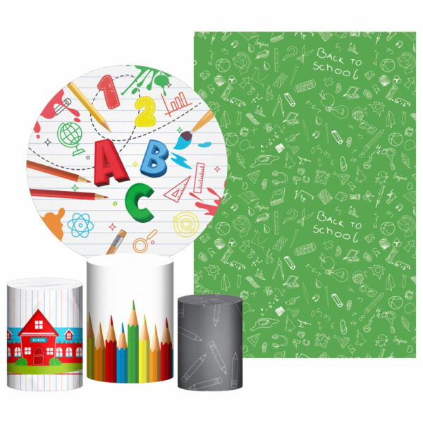 Kit Casado Escola Painel Redondo Trio Capas Cilindro Retangular Vertical Em Tecido