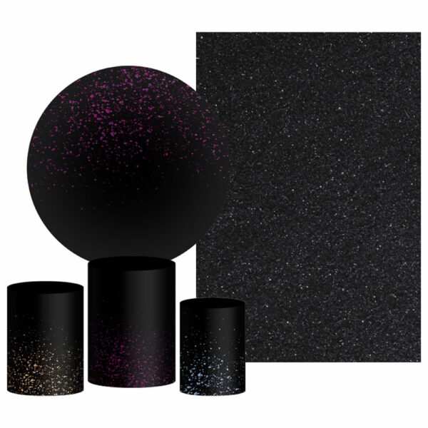 Kit Casado Glitter Painel Redondo Trio Capas Cilindro Retangular Vertical Em Tecido
