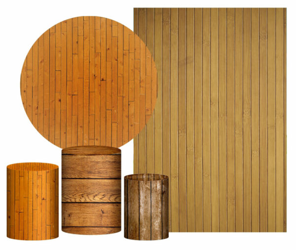 Kit Casado Madeira Painel Redondo Trio Capas Cilindro Retangular Vertical Em Tecido