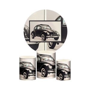 Trio Capa Cilindro + Painel Redondo 3D Fusca Preto 1,50m Veste Fácil