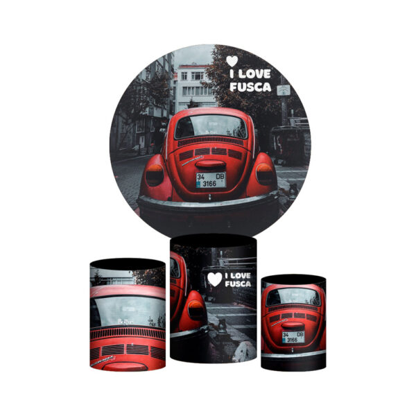 Trio Capa Cilindro + Painel Redondo 3D Fusca 1,50m Veste Fácil