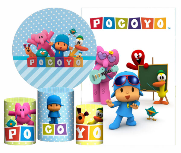 Kit Casado Pocoyo Painel Redondo Trio Capas Cilindro Retangular Vertical Em Tecido
