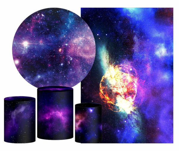 Kit Casado Galaxia Painel Redondo Trio Capas Cilindro Retangular Vertical Em Tecido