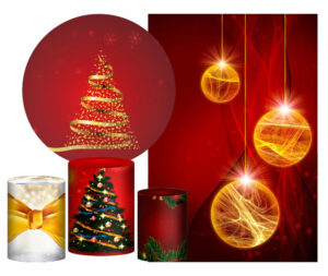 Kit Casado Natal Painel Redondo Trio Capas Cilindro Retangular Vertical Em Tecido