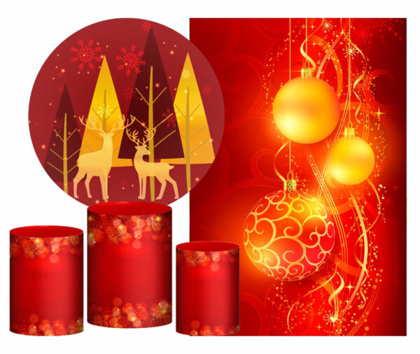 Kit Casado Natal Painel Redondo Trio Capas Cilindro Retangular Vertical Em Tecido