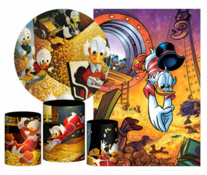 Kit Casado Tio Patinhas  Painel Redondo Trio Capas Cilindro Retangular Vertical Em Tecido