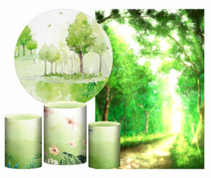 Kit Casado  Bosque Painel Redondo Trio Capas Cilindro Retangular Vertical Em Tecido