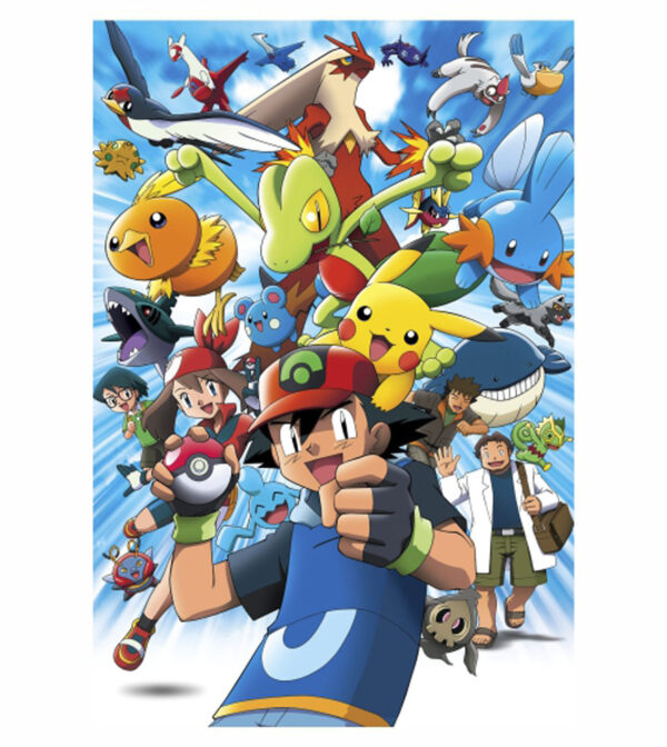 Painel de Festa Retangular 3D  Pokemon Casadinho 1,50m x 2,20