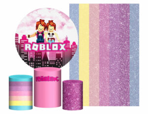 Kit Casado Roblox Menina Painel Redondo Trio Capas Cilindro Retangular Vertical Em Tecido
