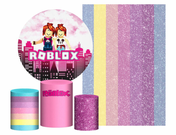 Kit Casado Roblox Menina Painel Redondo Trio Capas Cilindro Retangular Vertical Em Tecido