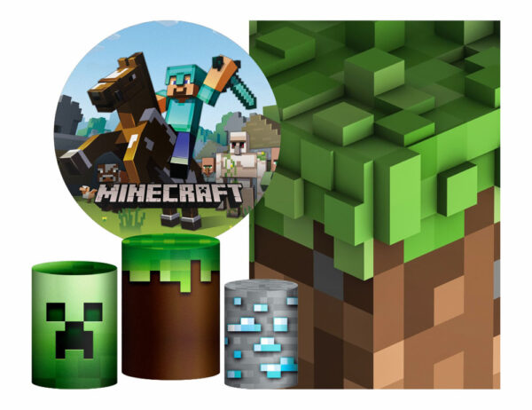 Kit Casado Minecraft  Painel Redondo Trio Capas Cilindro Retangular Vertical Em Tecido