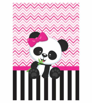 Painel de Festa Retangular 3D Panda Rosa Casadinho 1,50m x 2,20
