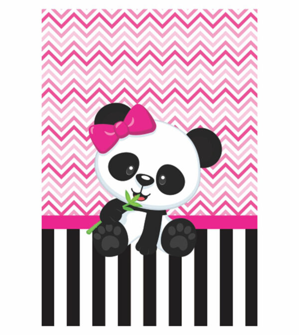 Painel de Festa Retangular 3D Panda Rosa Casadinho 1,50m x 2,20