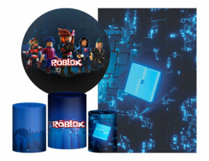 Kit Casado Roblox Menino Painel Redondo Trio Capas Cilindro Retangular Vertical Em Tecido