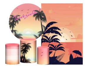 Kit Casado Tardezinha Painel Redondo Trio Capas Cilindro Retangular Vertical Em Tecido