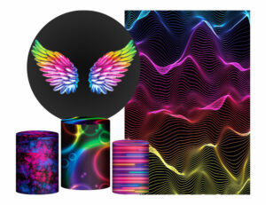 Kit Casado Asas de Neon Painel Redondo Trio Capas Cilindro Retangular Vertical Em Tecido