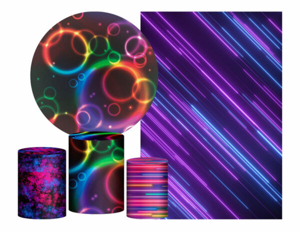 Kit Casado Neon Painel Redondo Trio Capas Cilindro Retangular Vertical Em Tecido