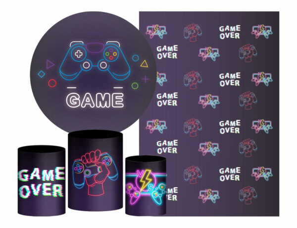 Kit Casado Game Painel Redondo Trio Capas Cilindro Retangular Vertical Em Tecido