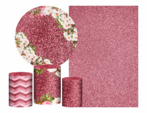 Kit Casado Floral Painel Redondo Trio Capas Cilindro Retangular Vertical Em Tecido