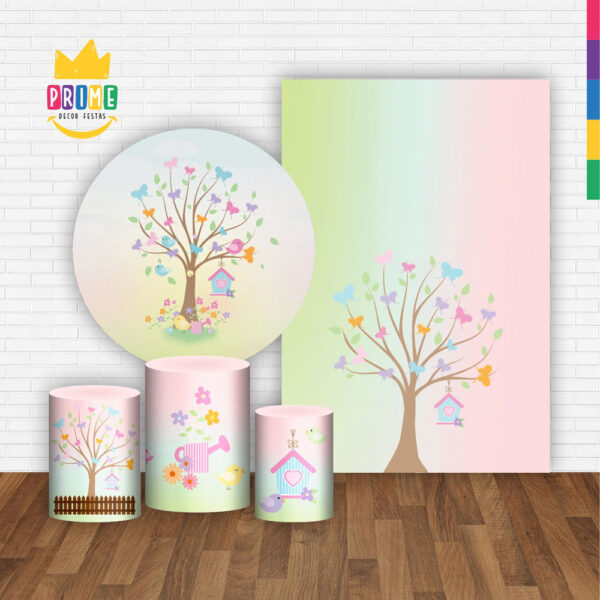 Kit Casado Jardim Candy Painel Redondo Trio Capas Cilindro Retangular Vertical Em Tecido - Image 2