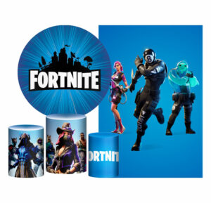 Kit Casado Fortnite  Painel Redondo Trio Capas Cilindro Retangular Vertical Em Tecido