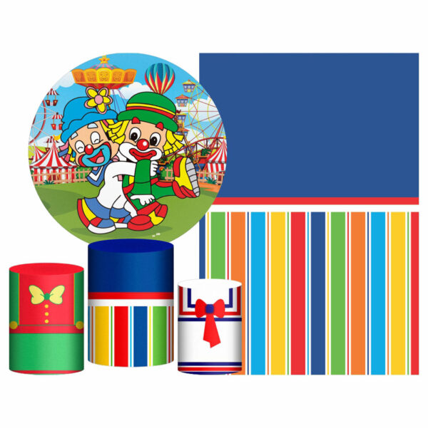 Kit Casado Palhacinho  Painel Redondo Trio Capas Cilindro Retangular Vertical Em Tecido