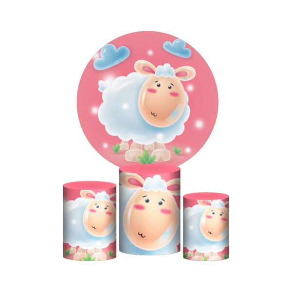Trio Capa Cilindro + Painel Redondo 3D Ovelhinha 1,50m Veste Fácil